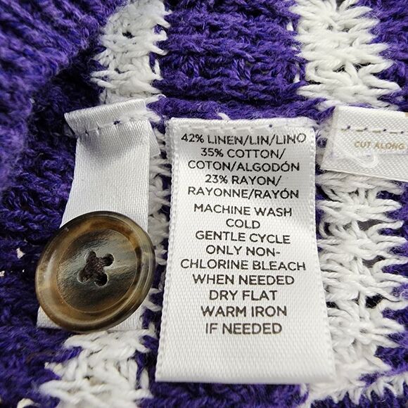 Ann Taylor Loft Womens Sweater Small Purple Ivory Striped Linen Blend Open Knit - Picture 9 of 10